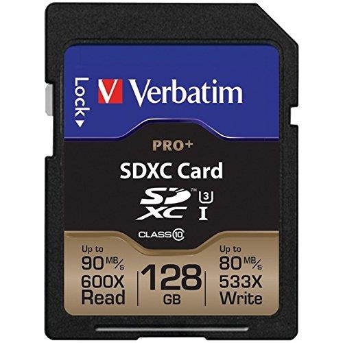 Verbatim 128GB Pro Plus 600X SDXC Memory Card, UHS-I V30 U3 Class 10