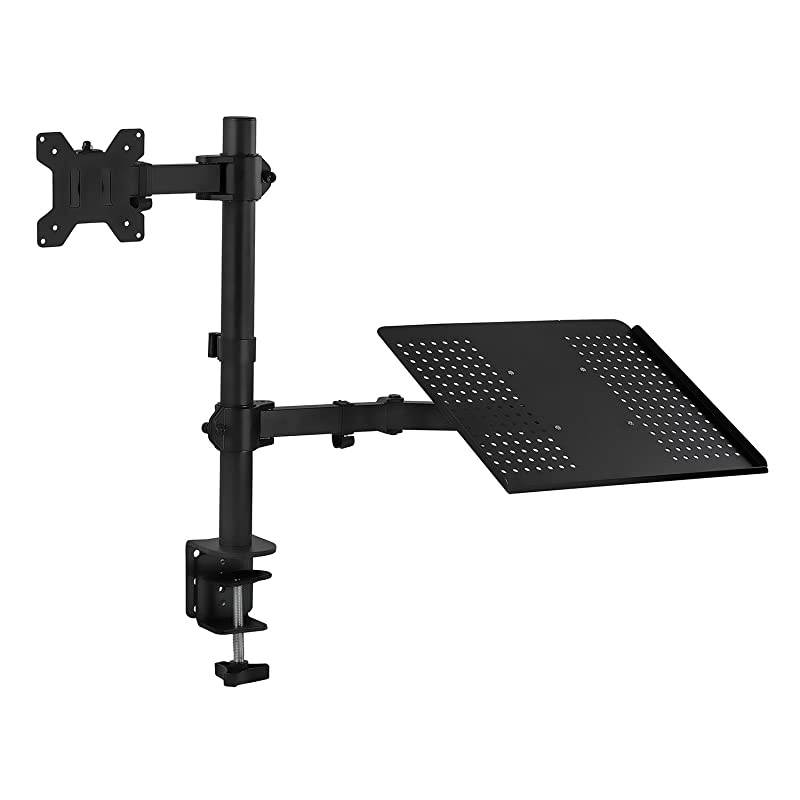 MI4352MN Laptop Desk Stand and Monitor Mount Full Motion Height Adjustable Holder Fits up to 17 Inch Notebooks VESA 75 100 Compatible with 22 23 24 27 inch Screens Carries 44 Lb