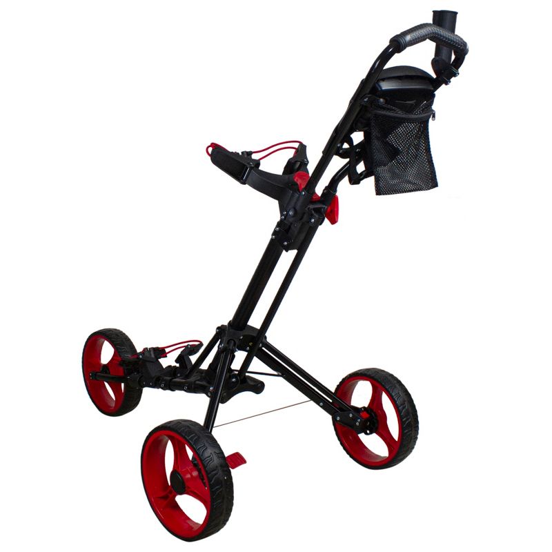 Northlight 48" Black and Red Easy Folding 3 Wheel Golf Bag Push Cart