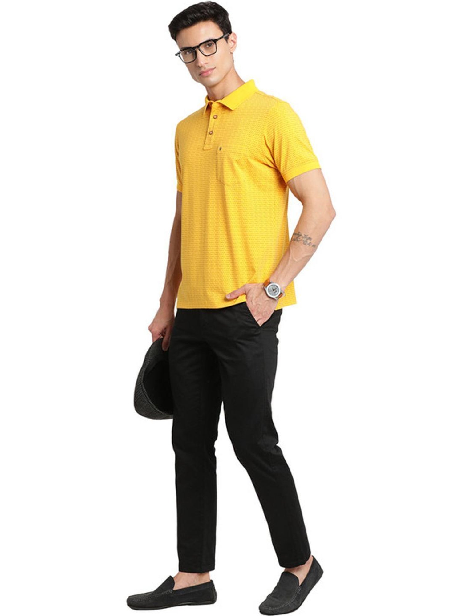 Turtle Yellow Cotton Slim Fit Printed Polo T-Shirts