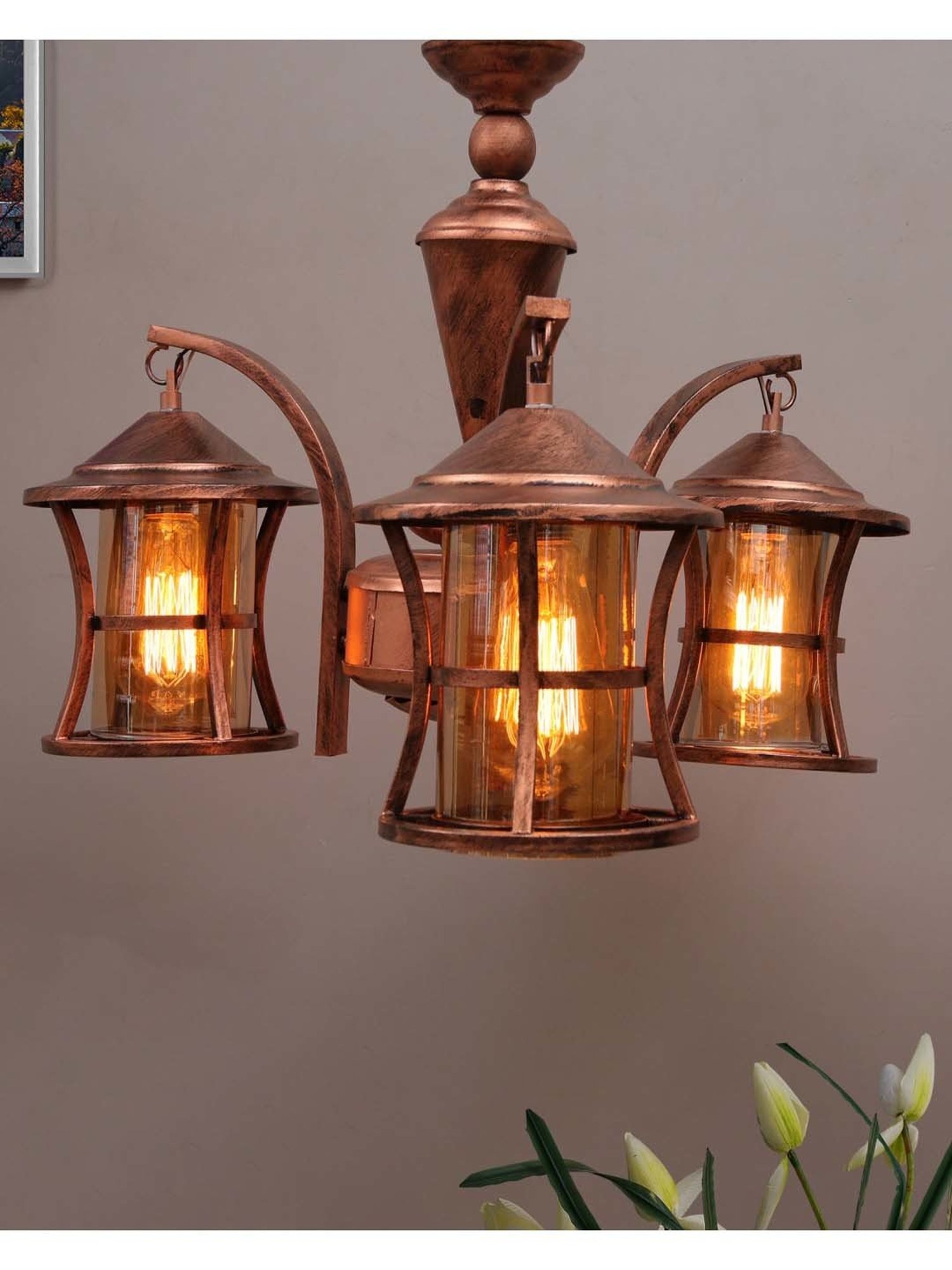 Homesake Vintage Edison Brown Metal 3-In-1 Rubbed Oil Antique Chandelier(Bulb not included)