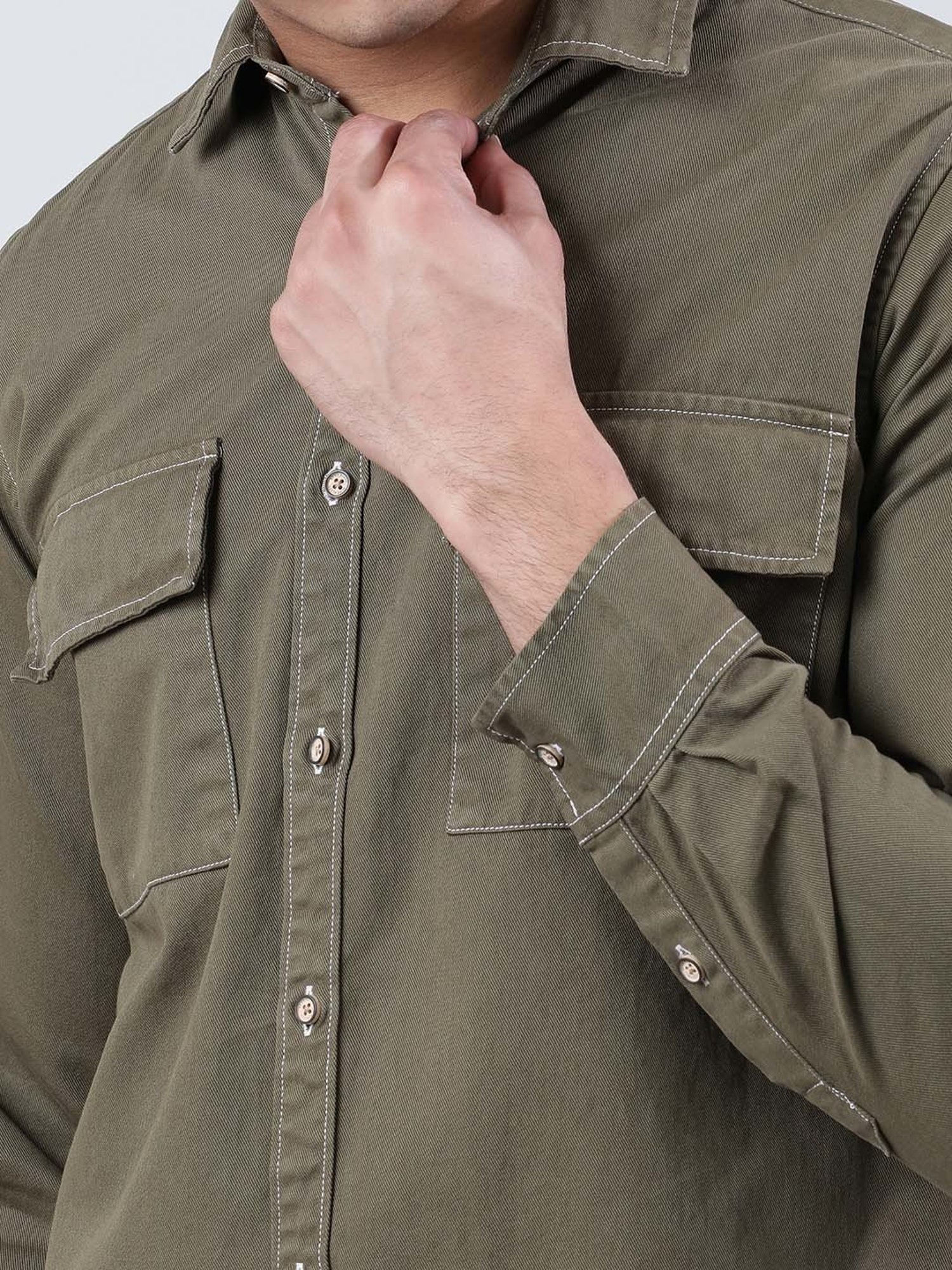 Bene Kleed Olive Regular Fit Cotton Shirt