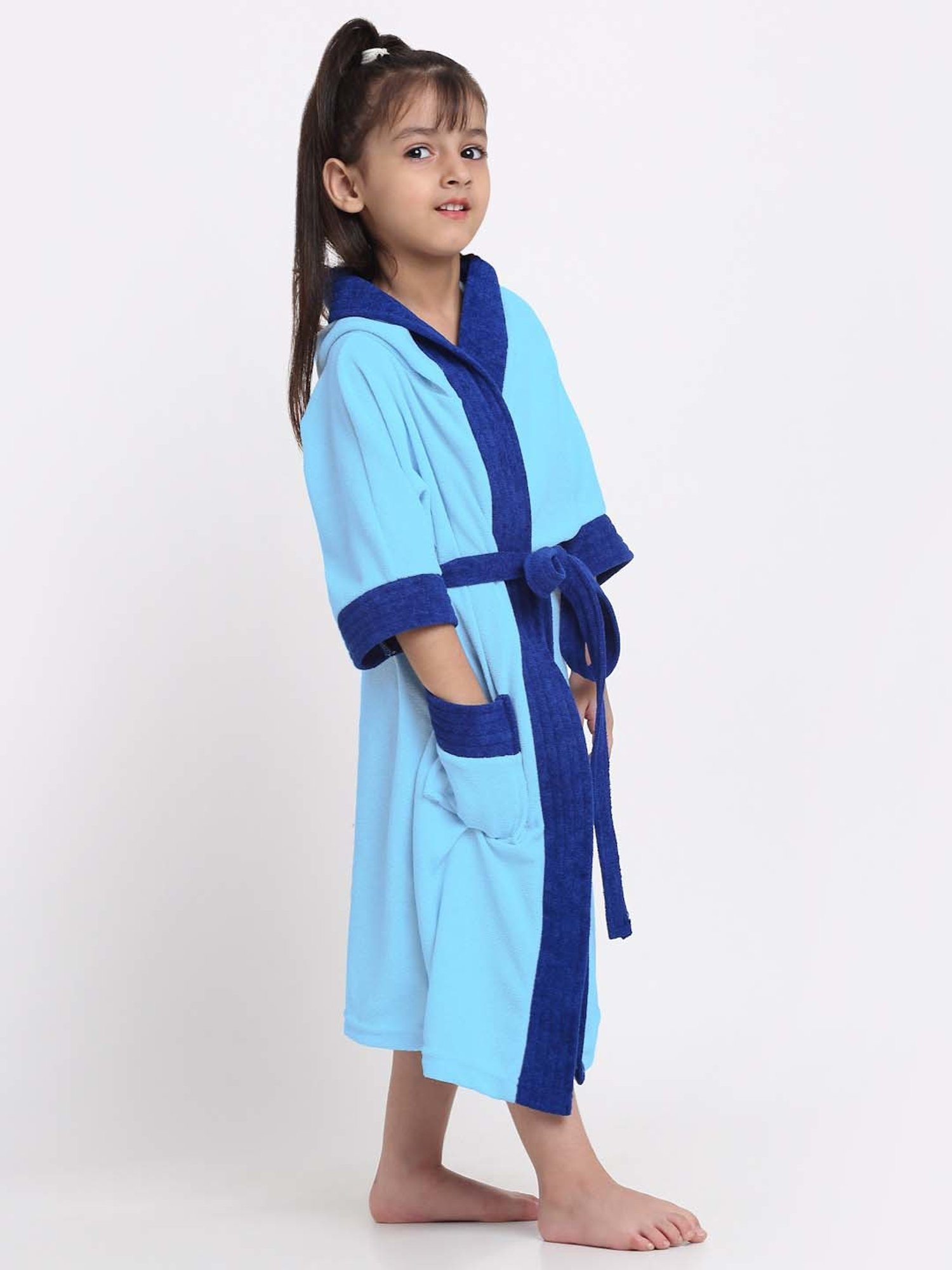 Creeva Melodious Black & Turkish Micro Terry 225 GSM Kids Hooded Bathrobe 4-5 Years With Pocket