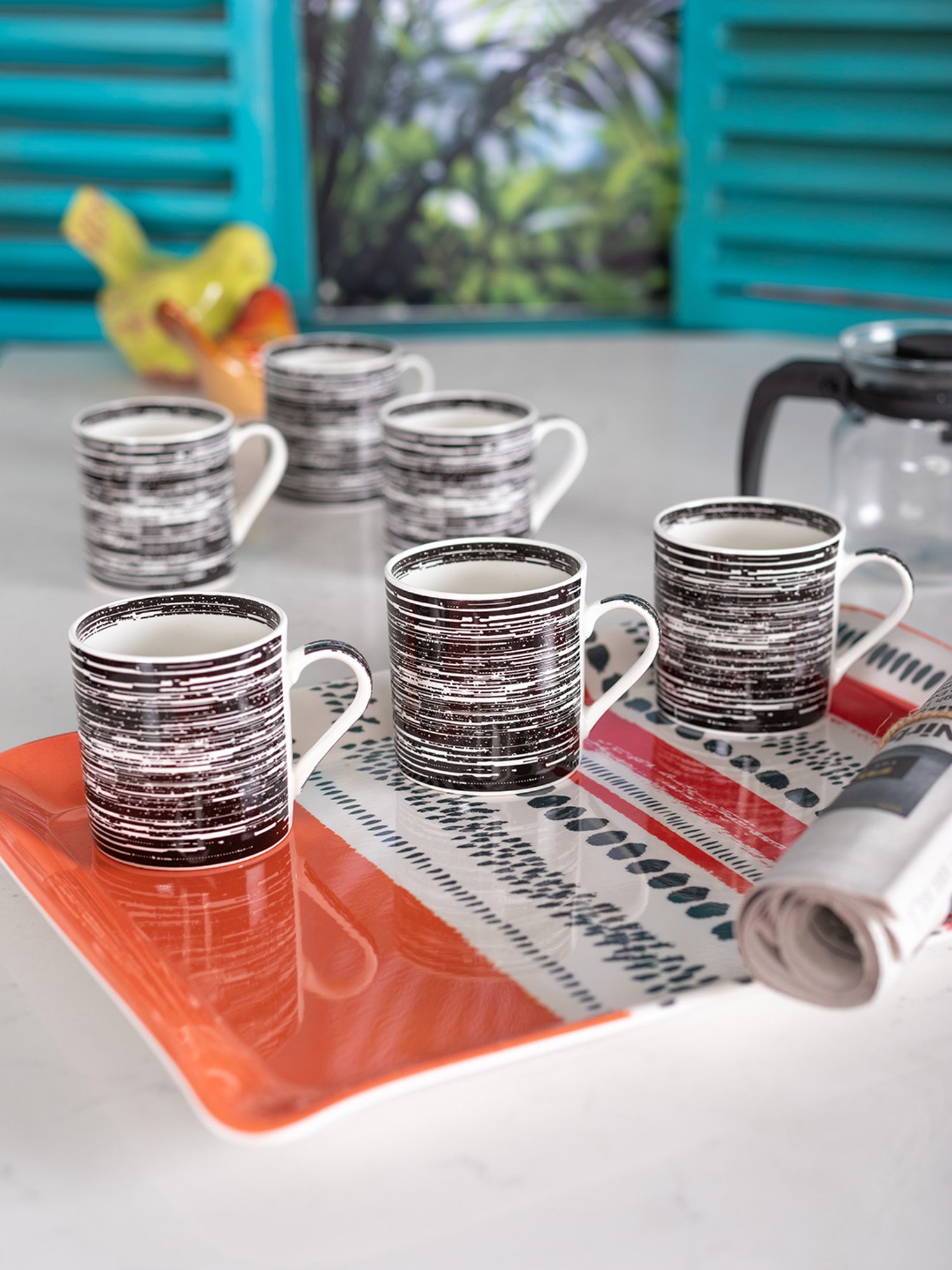 Goodhomes Multicolor Melamine Coffee Mug (220 ml) with Tray - Set of 7