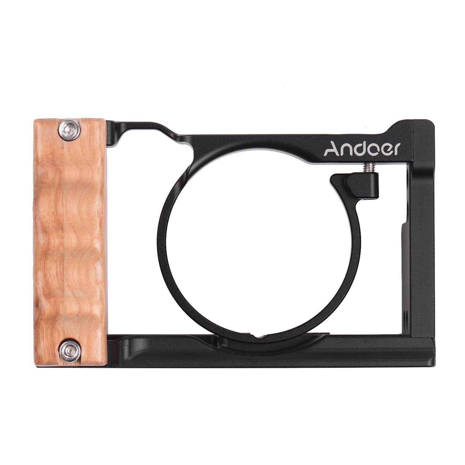 Andoer Metal Aluminum Camera Cage Compatible with Sony RX100 VI/VII with Cold Shoe Mount 1/4 Screw Wooden Handgrip Vlogging Shooting Accessories