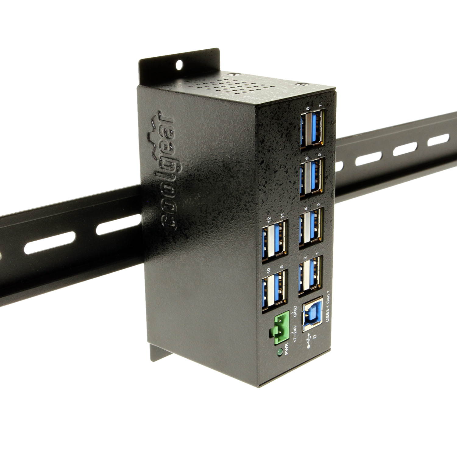 Coolgear 12-Port USB 3.1 Gen1 w/15KV ESD Surge Protection DIN Rail Mount