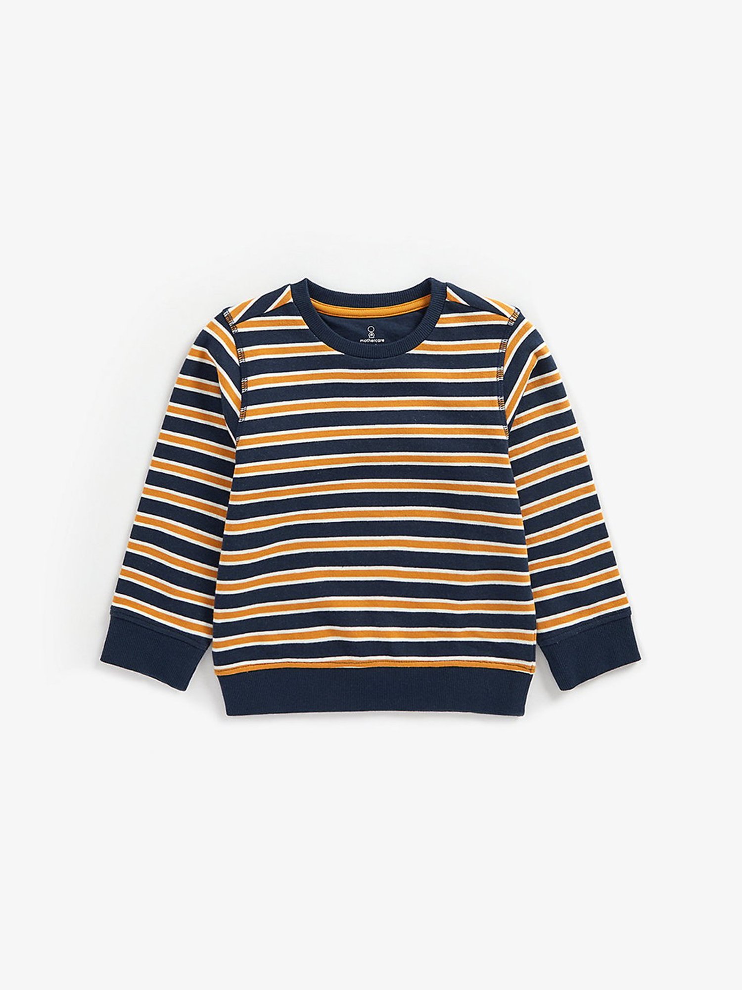 Mothercare Kids Navy & Mustard Striped Full Sleeves Sweatshirt