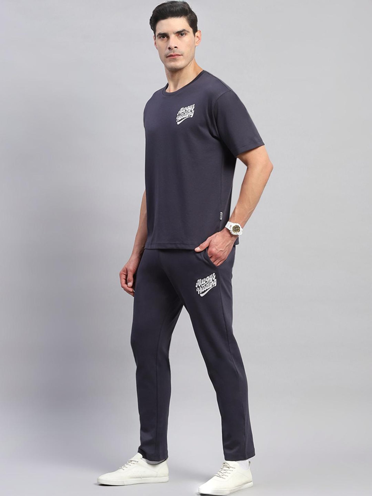 Rock.it Grey Cotton Regular Fit Printed Co-Ord Set