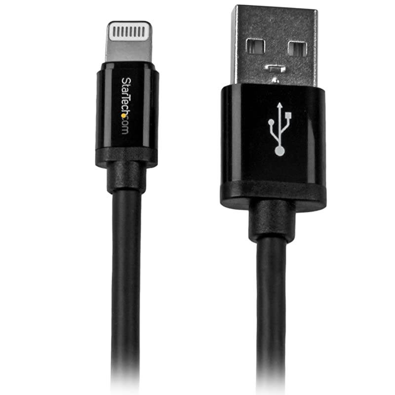 com 2m (6ft) Long Black Apple 8-pin Lightning Connector to USB Cable for iPhone / iPod / iPad - Charge and Sync Cable (USBLT2MB)