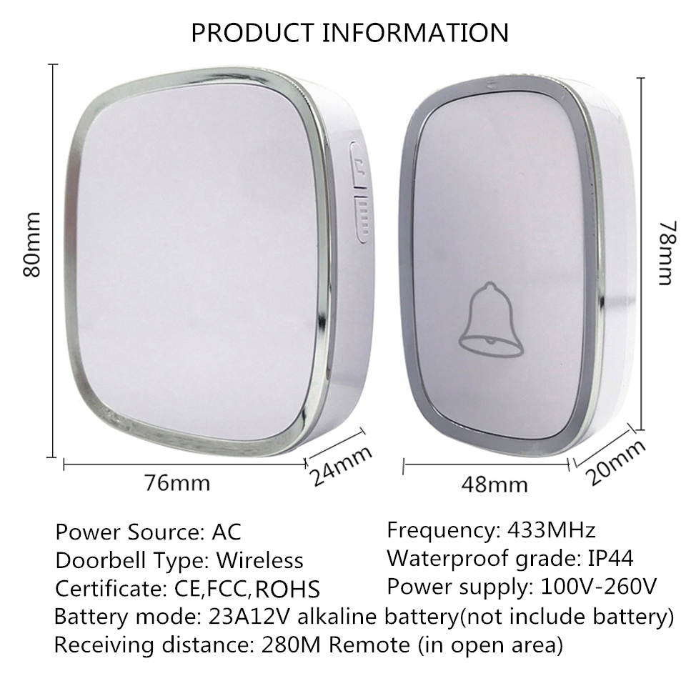 Household Wireless Doorbell Communication Digital Music Doorbell 36 Ring tunes 4 Volume