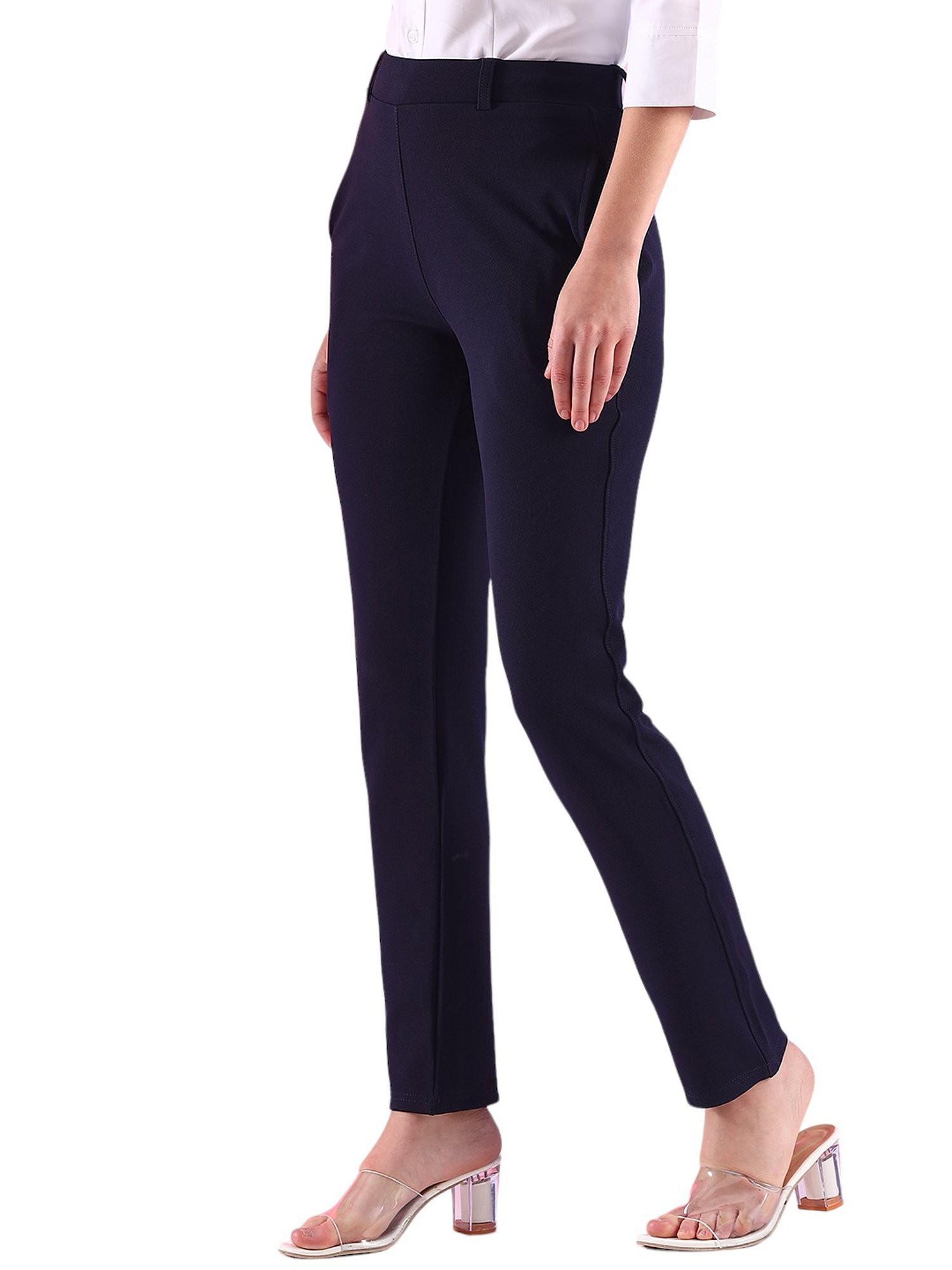 FITHUB Navy Slim Fit High Rise Trousers