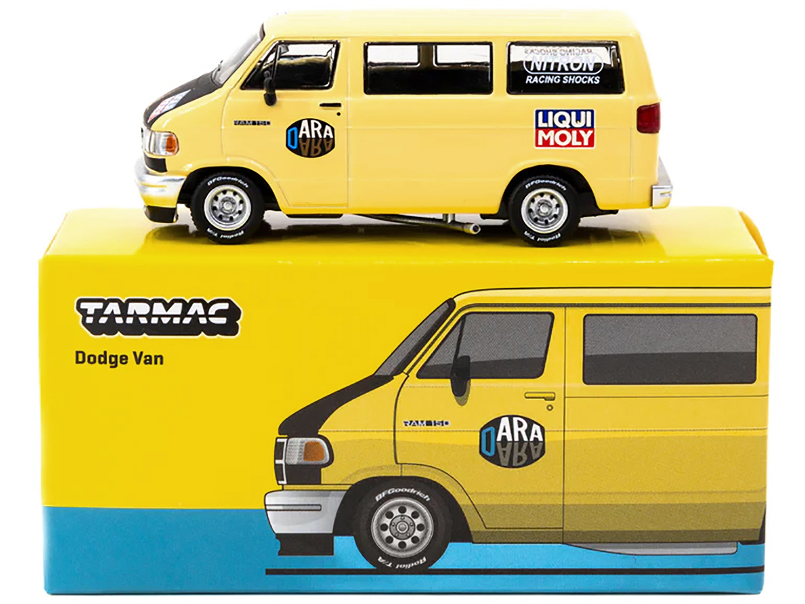 Dodge Ram 150 Van Yellow with Black Hood and Graphics "Global64" Series 1/64 Diecast Model by Tarmac Works