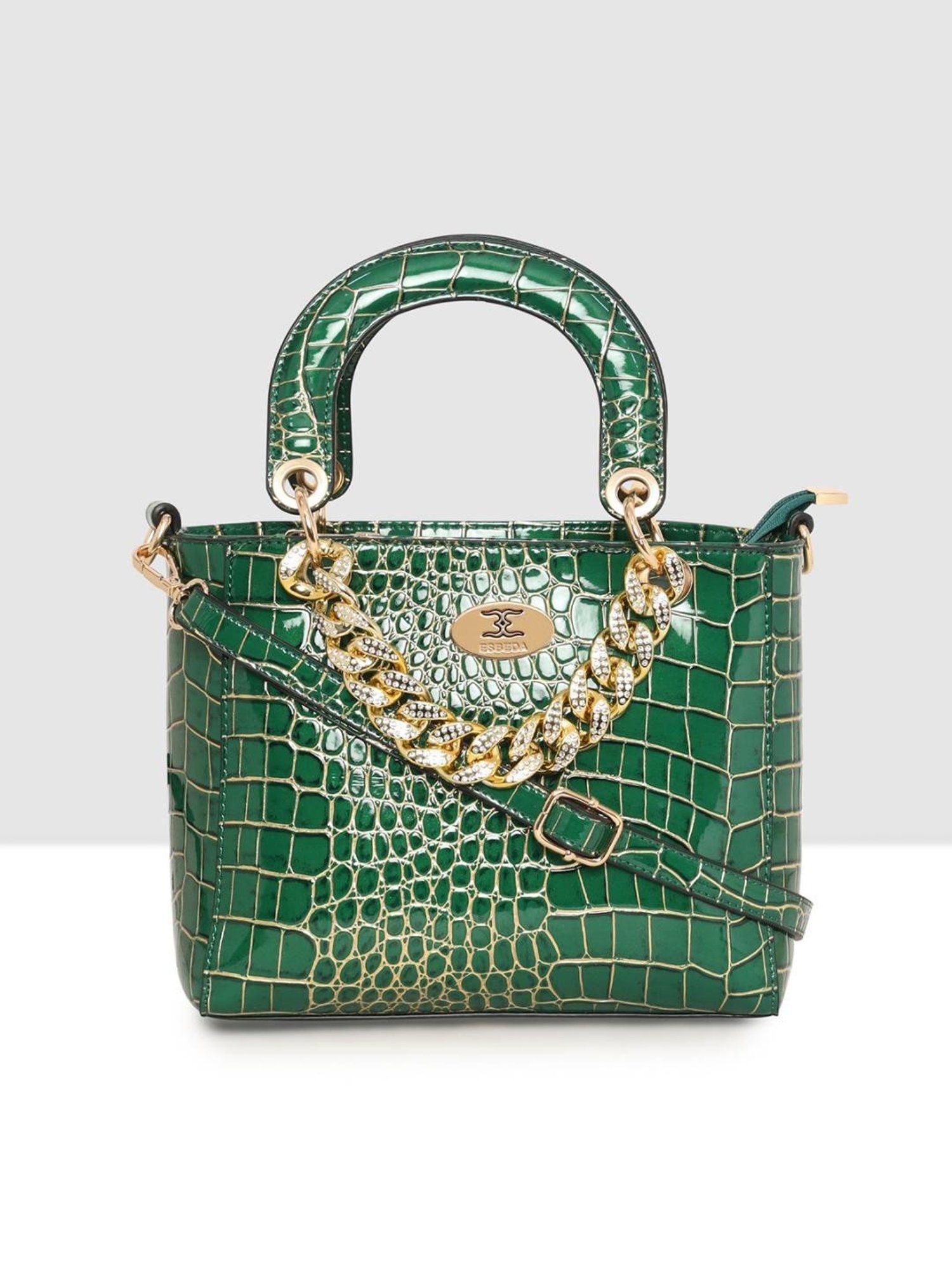 Esbeda Green Textured Medium Handbag