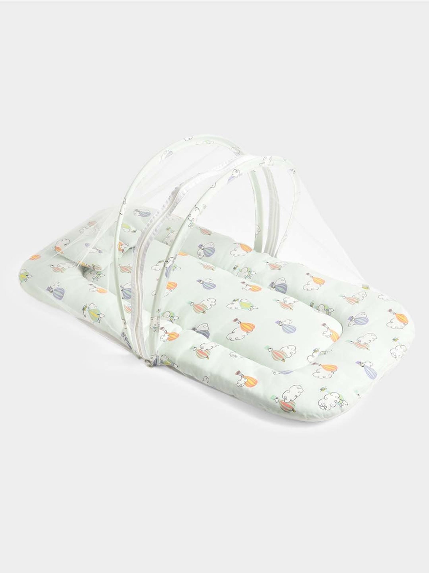 MiArcus Peanuts Snoopy Green Cotton Mattress Set With Mosquito Net and Pillow