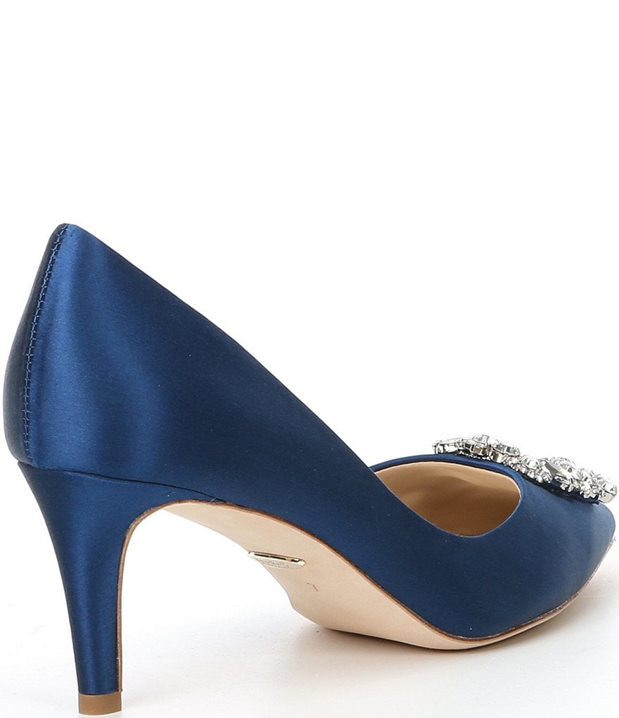 Badgley Mischka Carrie Satin Brooch Embellished Pumps