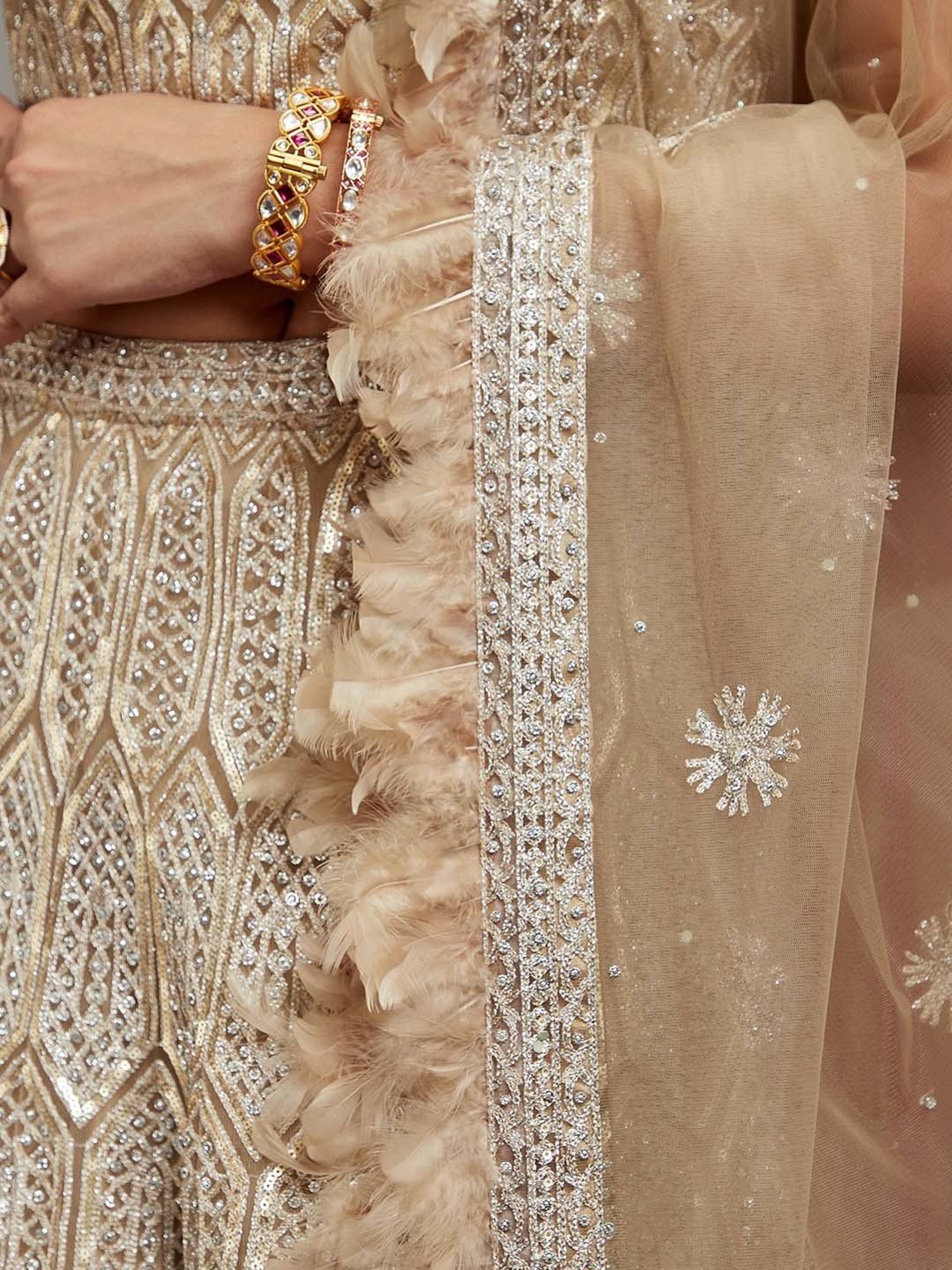 Silk Land Beige & Blue Woven Pattern Semi Stitched Lehenga Choli Set With Duppata