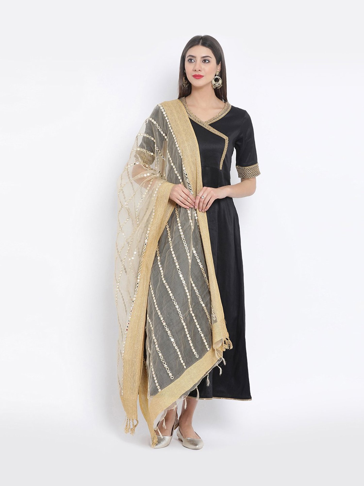 Studio Rasa Beige Embroidered Dupatta