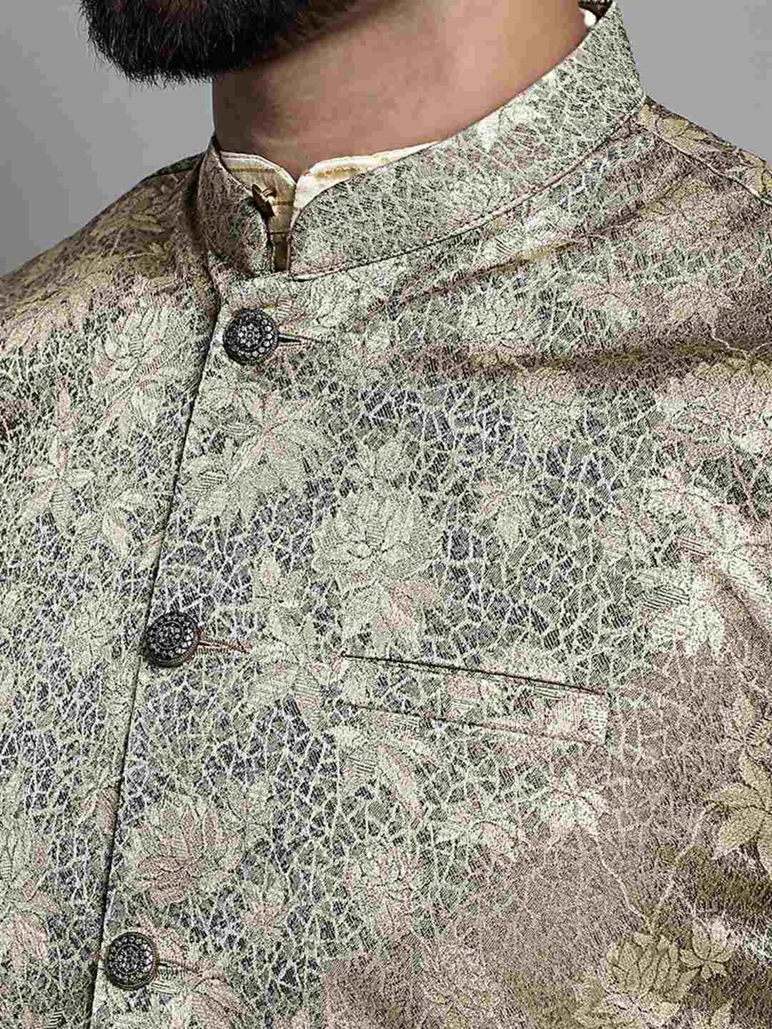 Jompers Beige Regular Fit Printed Nehru Jacket