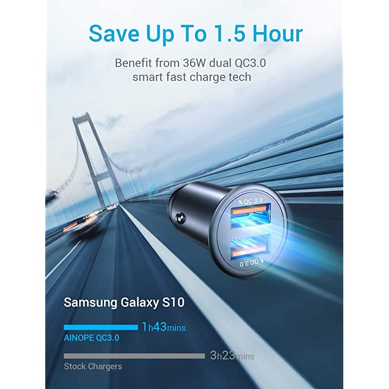 USB Car Charger Dual QC30 Port 36W6A All Metal Fast Car Charger Mini Cigarette Lighter USB Charger Quick Charge Compatible with iPhone 1111 proXRXXS Note 9Galaxy S10S9S8