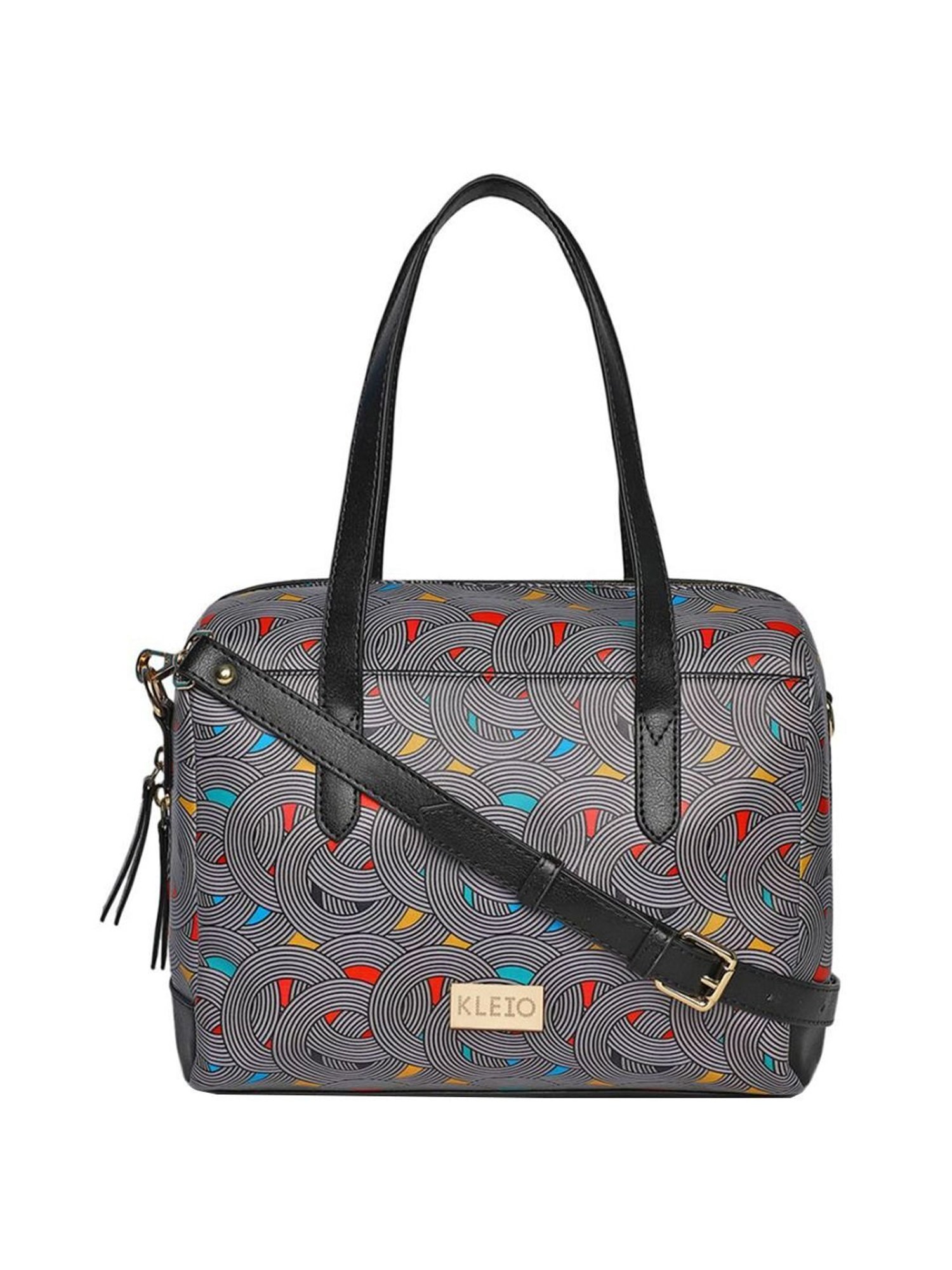 KLEIO Black Printed Medium Handbag
