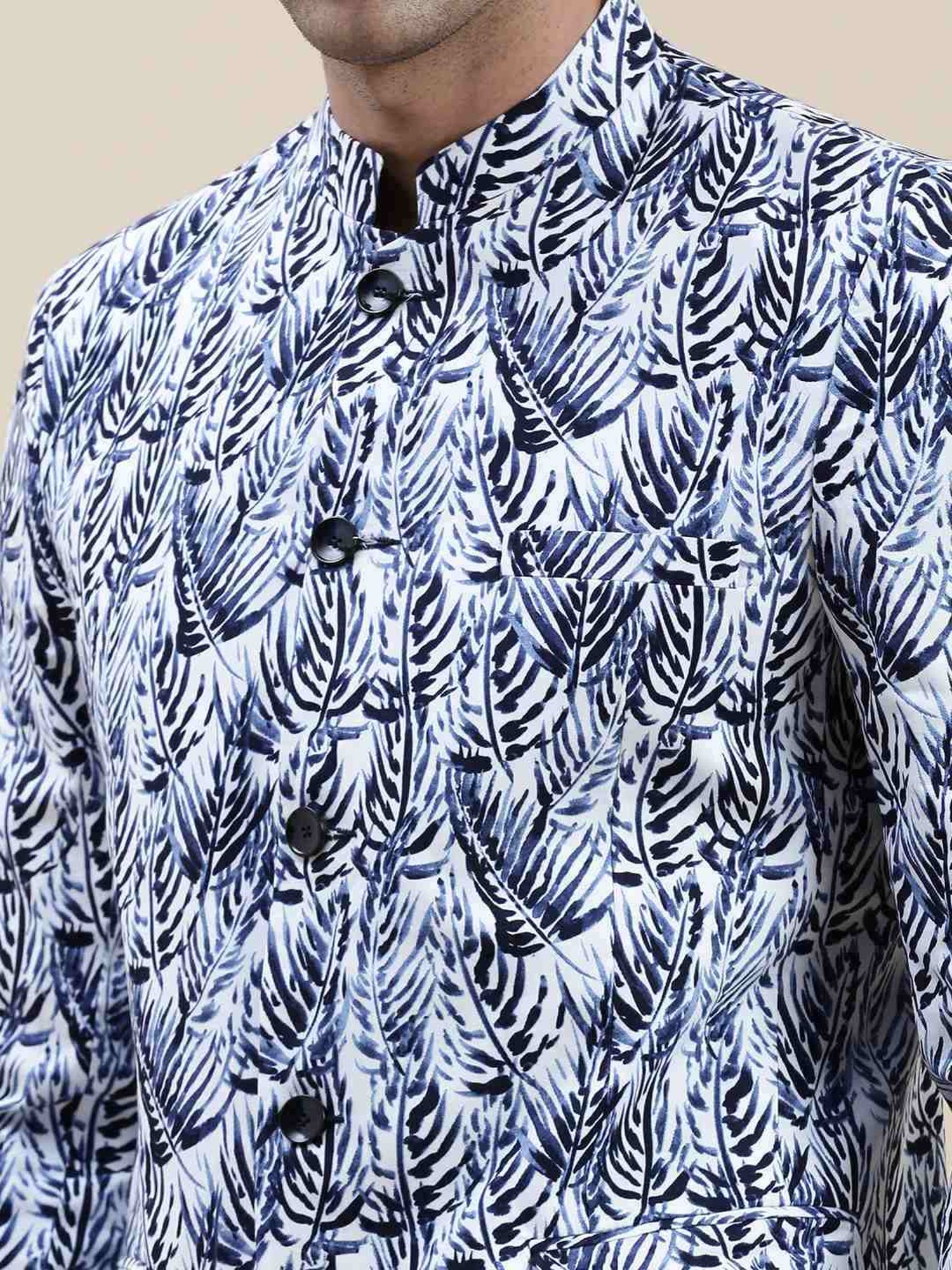 SHOWOFF White Cotton Slim Fit Printed Blazer