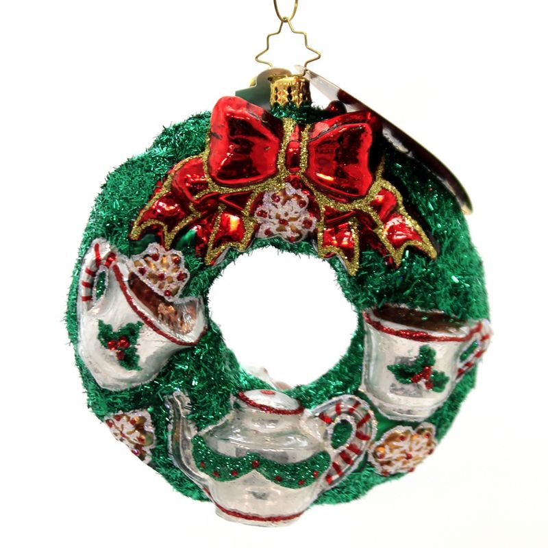 Christopher Radko 5.0" Time For Tea Ornament Wreath Cup Pot  -  Tree Ornaments