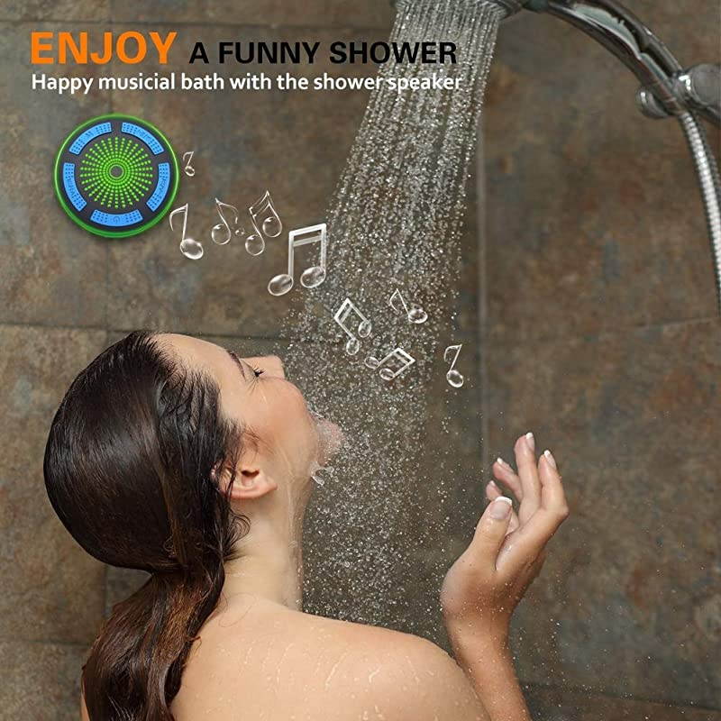 Shower Speaker Waterpoof IPX7, Portable Wireless Bluetooth Speakers with Radio, Suction Cup & LED Mood Lights, Super Bass HD Sound Perfect Pool, Beach, Bathroom, Boat, Outdoors (01.Blue)