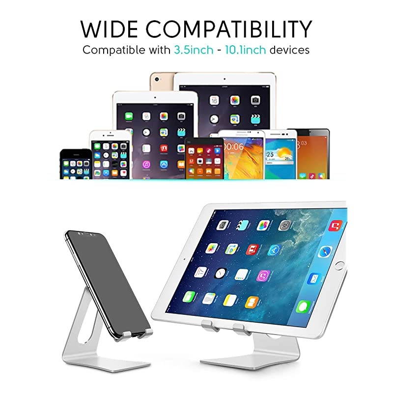 Cell Phone Stand Phone Dock Phone Holder Cradle for Smartphone and Tablet Aluminum Stand Compatible with Samsung iPhone 11 Pro Xs Xs Max Xr X 8 7 6 6s Plus 5 5s 5c Silver