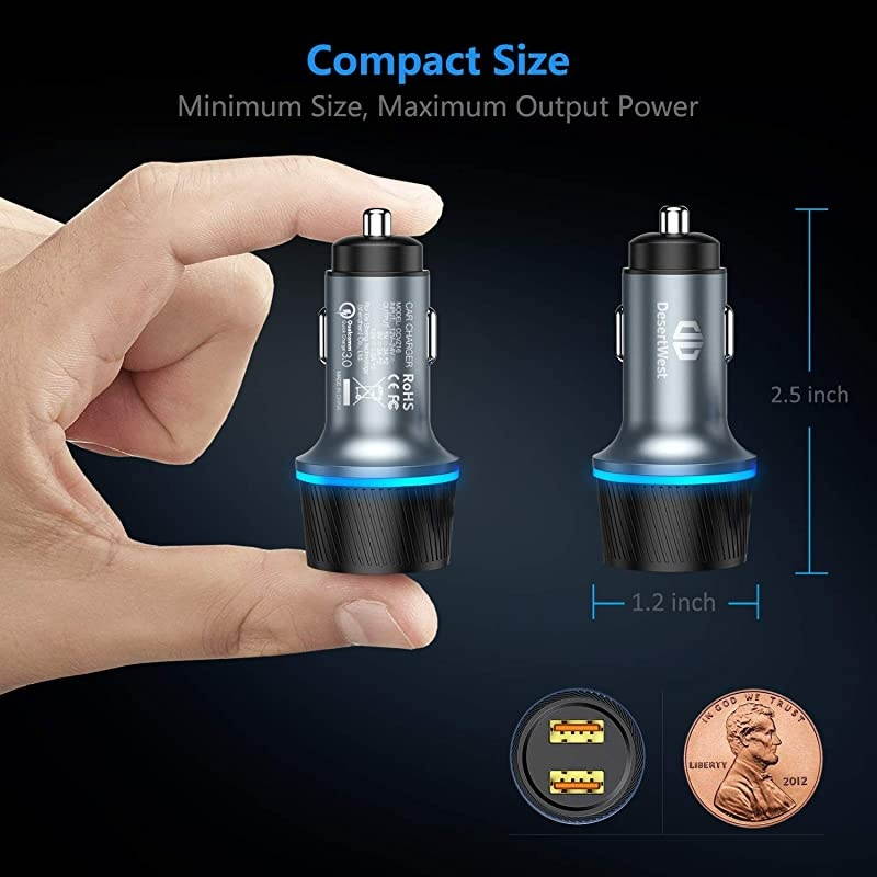 Car Charger 36W Double Quick Charge 30 Fast Car ChargerUSB Car Charger AdapterAutomatically IdentifyCompatible for iPhone XRXSXXs MaxSamsung Galaxy S7S9S8+More Mode
