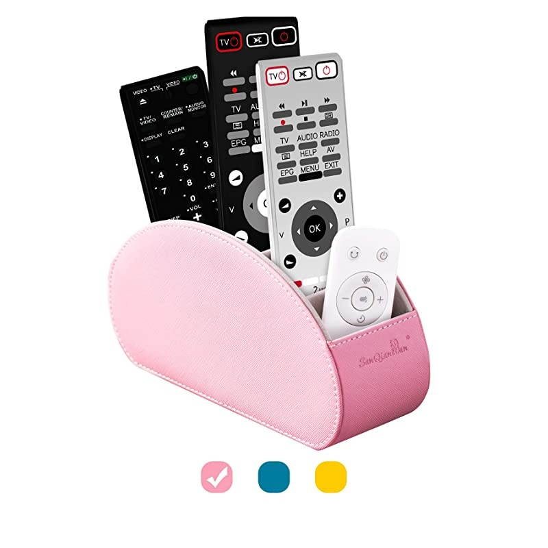Control Holders Organizer Box, Makeup Brush Holder with Pink PU, Office Organization and Storage Caddy Store Tv Holders,Brush,Pencil,Glasses and Media Player (Pink)