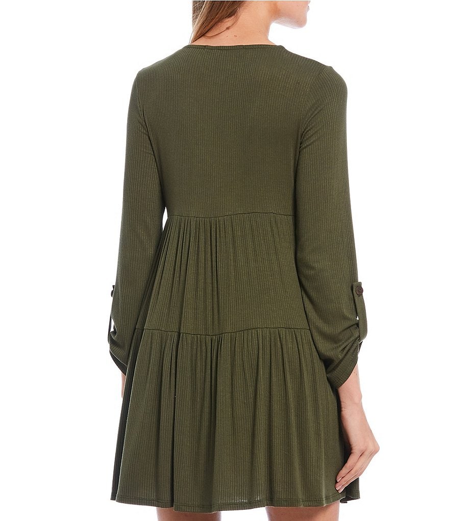 Allison & Kelly Long Sleeve Button-Front Babydoll Dress