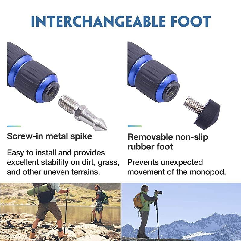 Monopod Tripod with Feet for Camera DSLR Camcorder DV Lightweight Portable Aluminum Alloy Unipod Alpenstock Tripod Base Included 5 Sections up to 65 inch