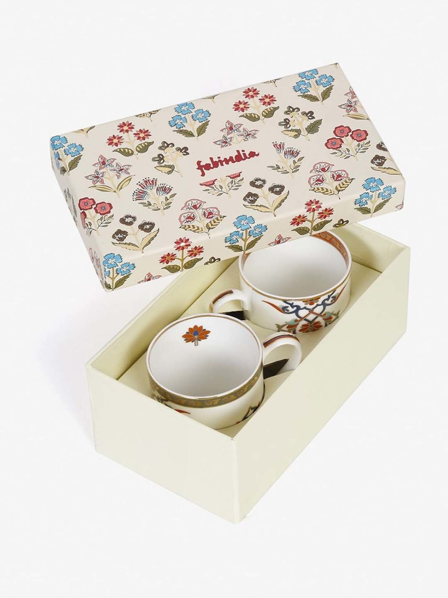 Fabindia Home Jodha Red & White Ceramic Mugs (350ml) - Set of 2