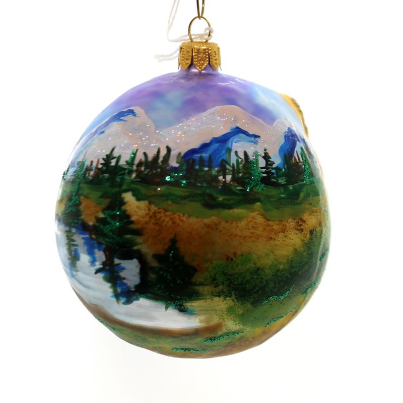 Christina's World 4.25" Grizzly Bear Figural Forest Mountains Lake Ornament  -  Tree Ornaments