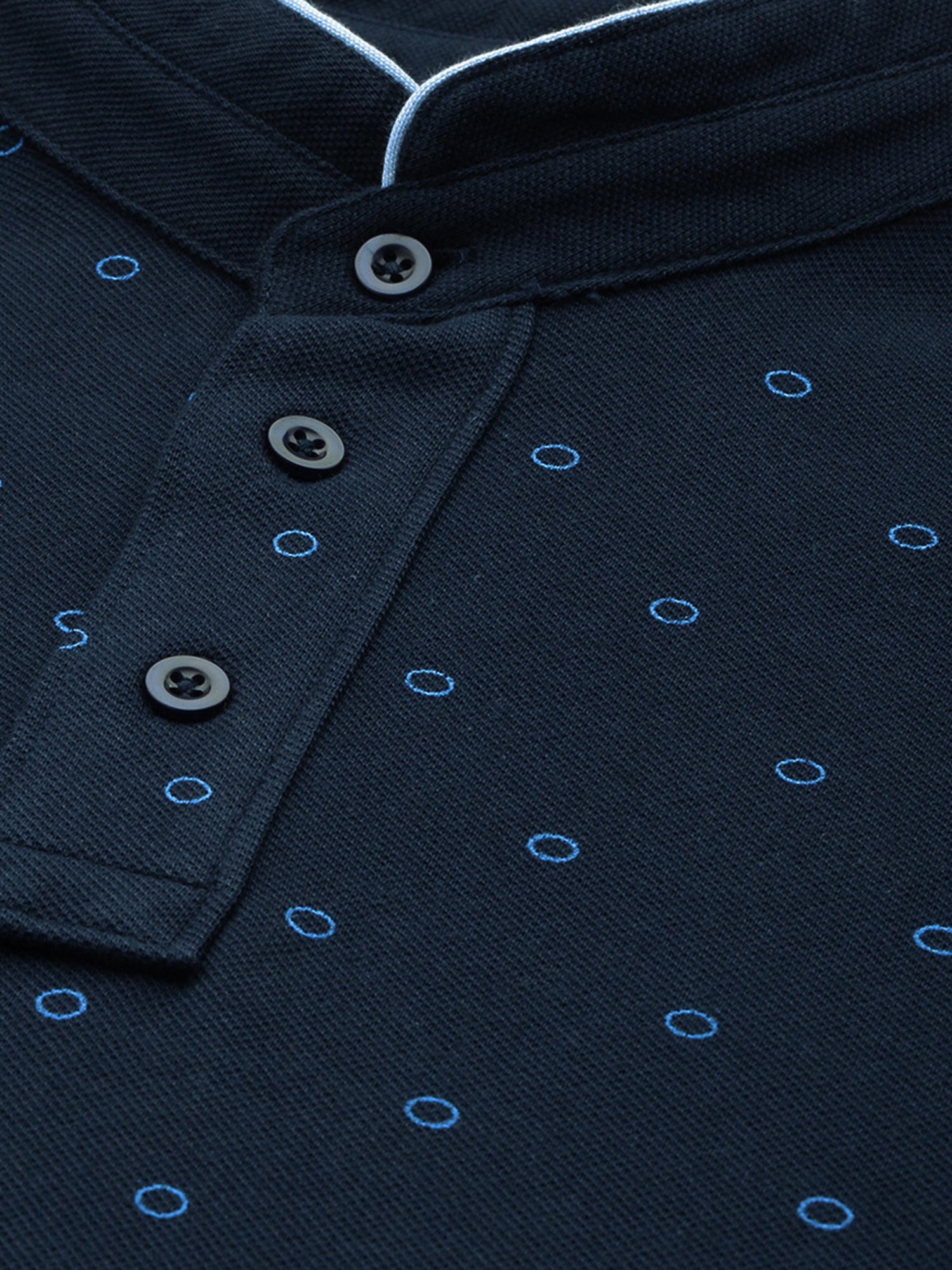 Burnt Umber Navy Regular Fit Printed Mandarin Collar T-Shirt