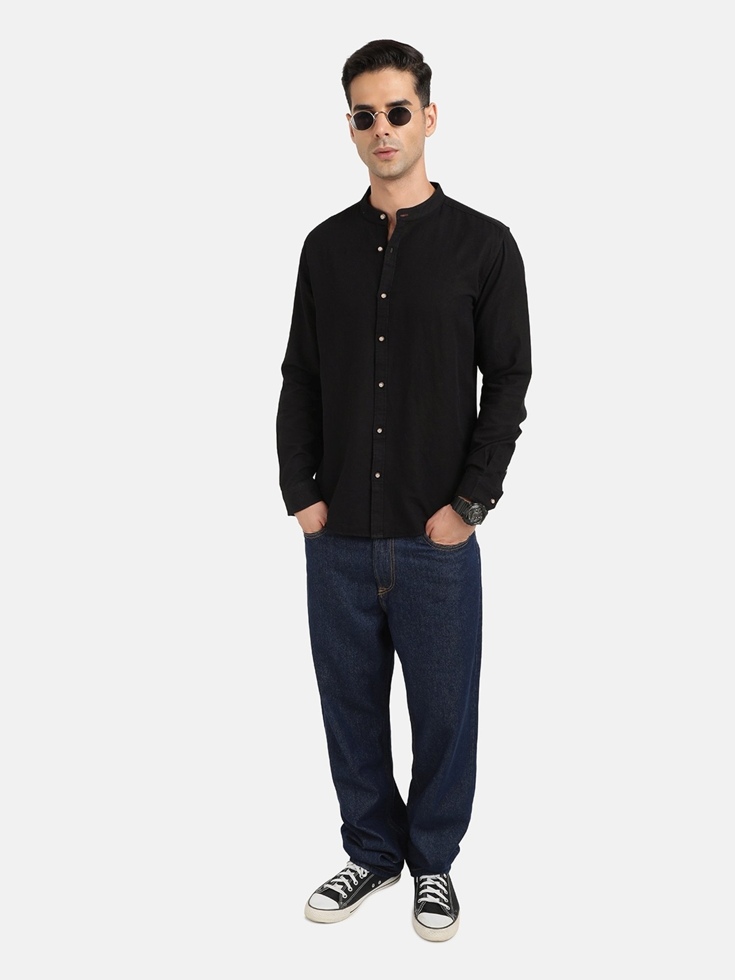 Bene Kleed Black Regular Fit Cotton Linen Shirt