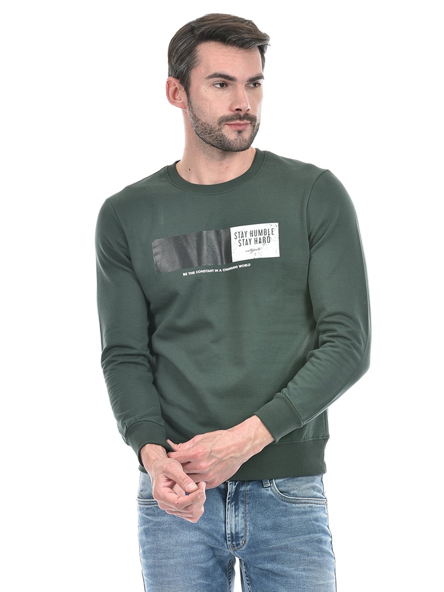 Integriti Military Green Regular Fit Printed Sweatshirt