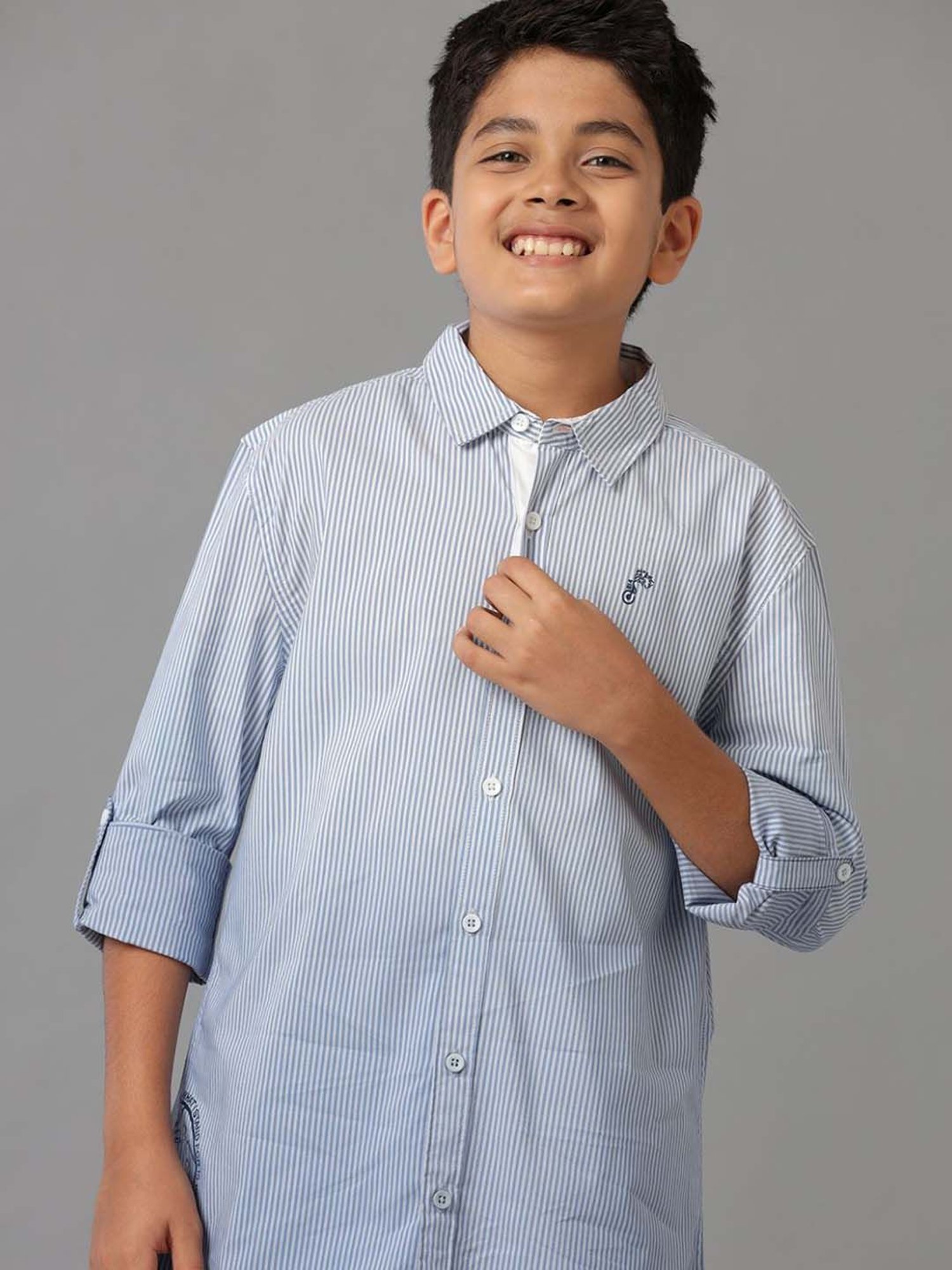 Under Fourteen Only Boys Blue Cotton Striped Full Sleeves Shirt