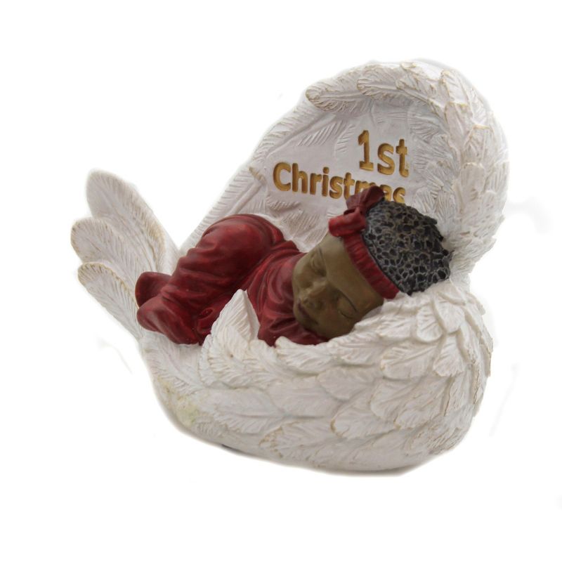 Black Art 3.5" Baby Girl 1St Christmas Angel Wings  -  Decorative Figurines