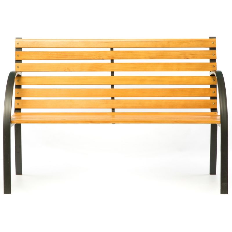 Gardenised Classical Wooden Outdoor Park Patio Garden Yard Bench with Steel Frame