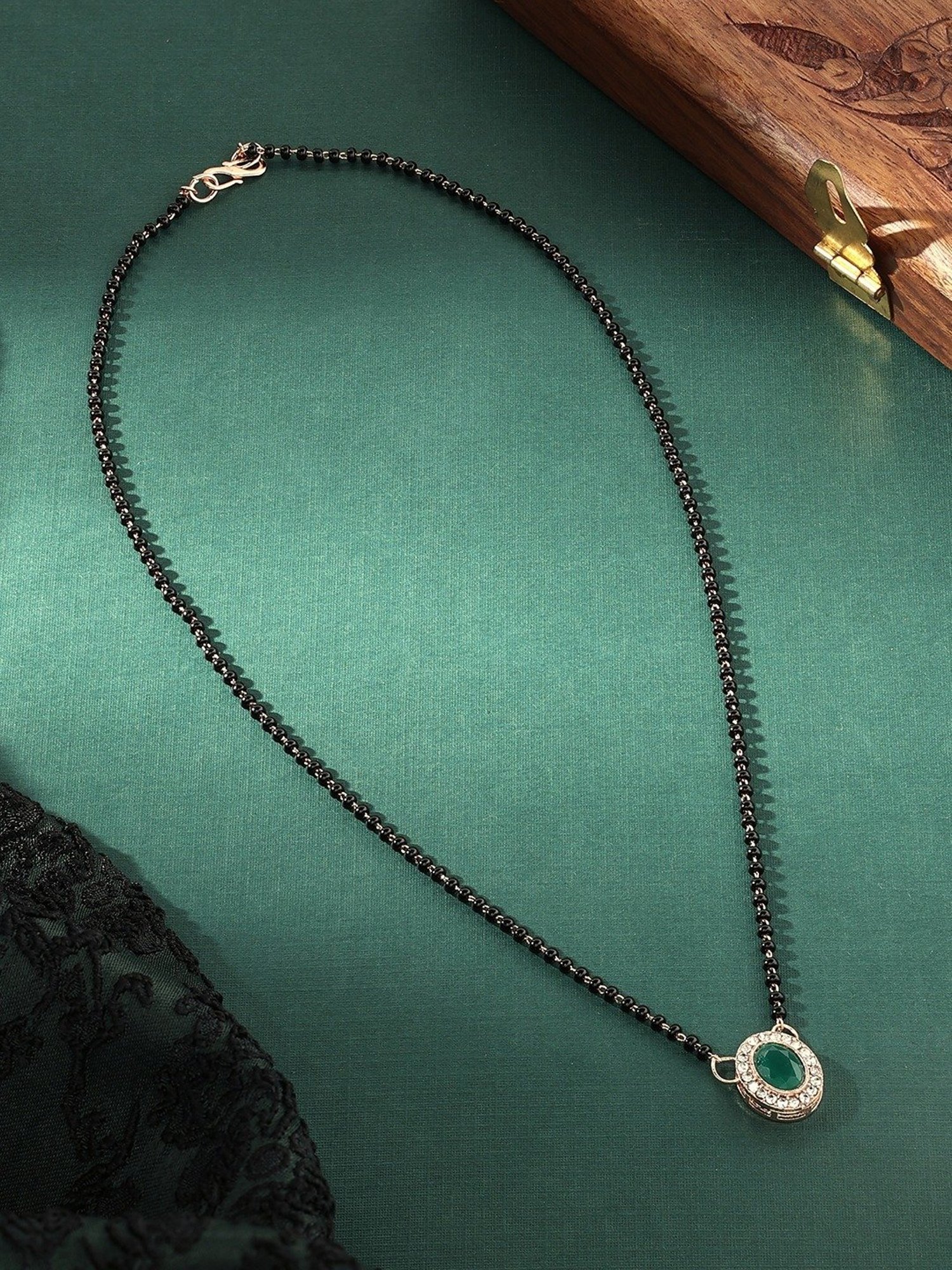 Abdesigns Gold-Plated American Diamond & Black Beaded Mangalsutra