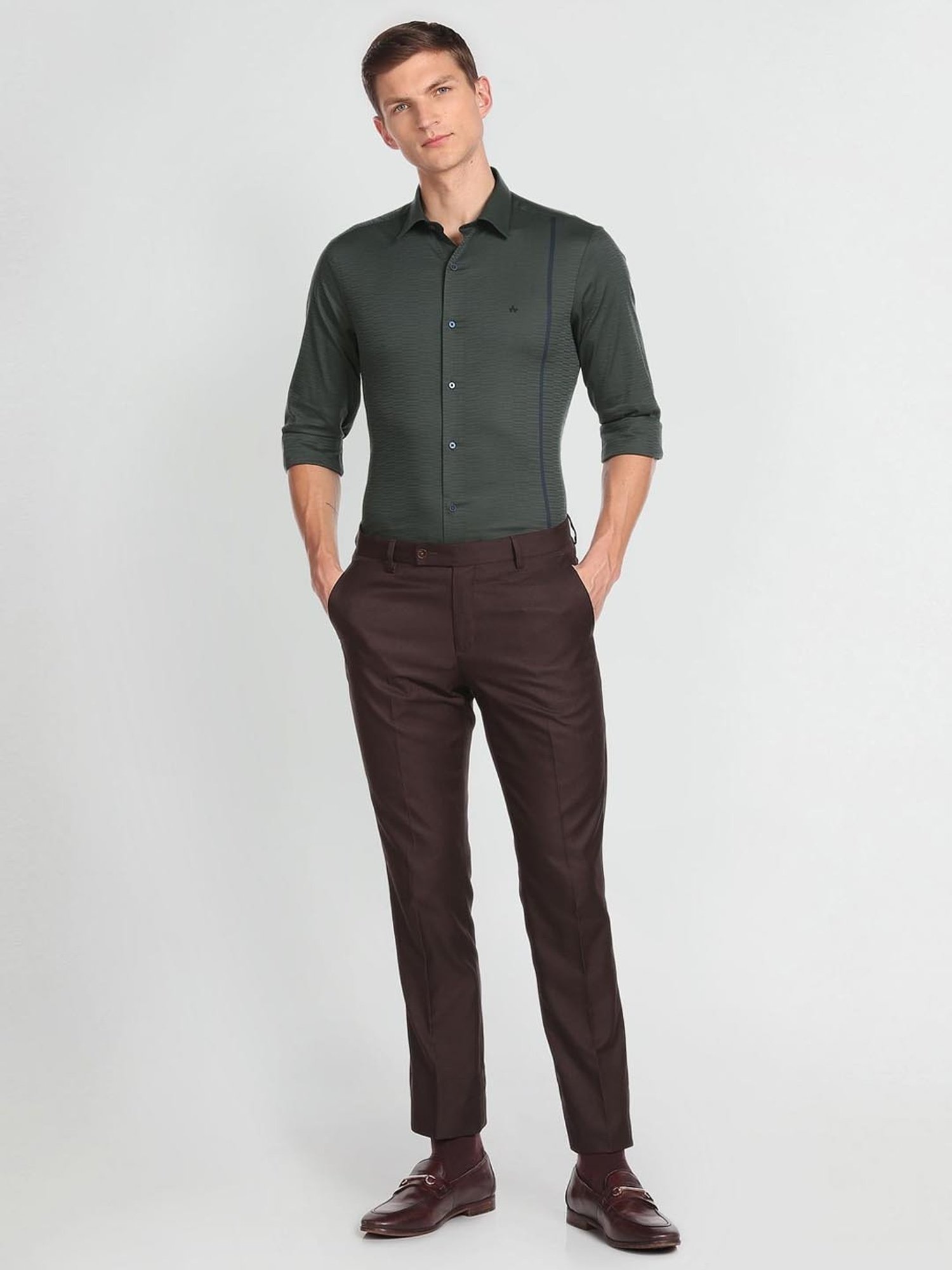 Arrow New York Green Cotton Slim Fit Self Pattern Shirt