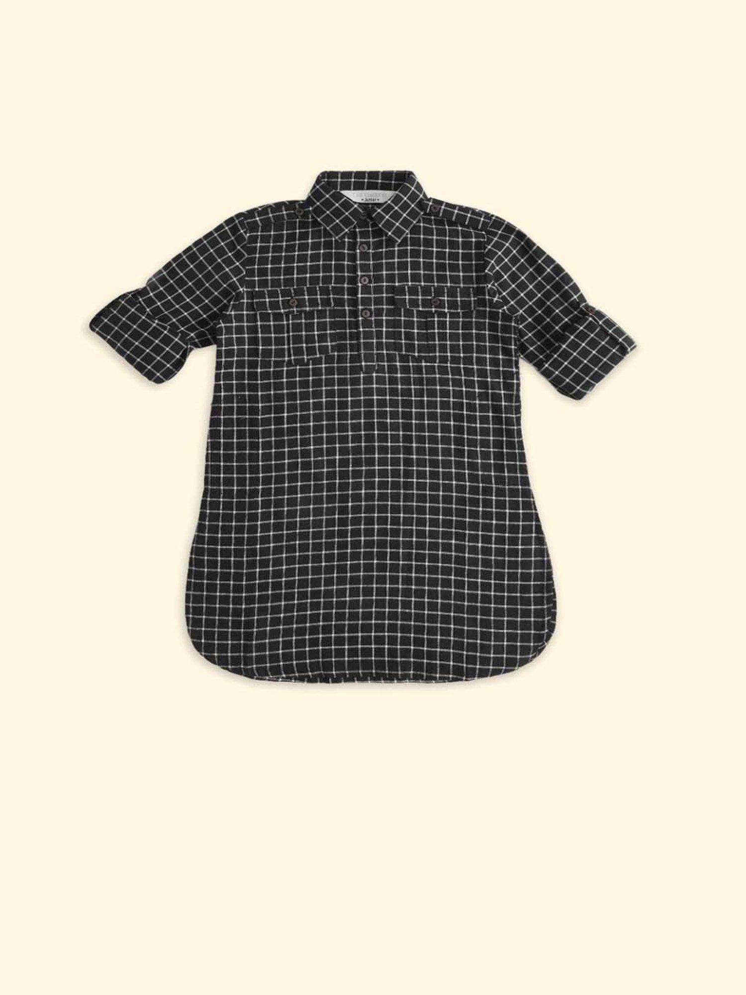 Pantaloons Baby Kids Black Cotton Chequered Full Sleeves Kurta