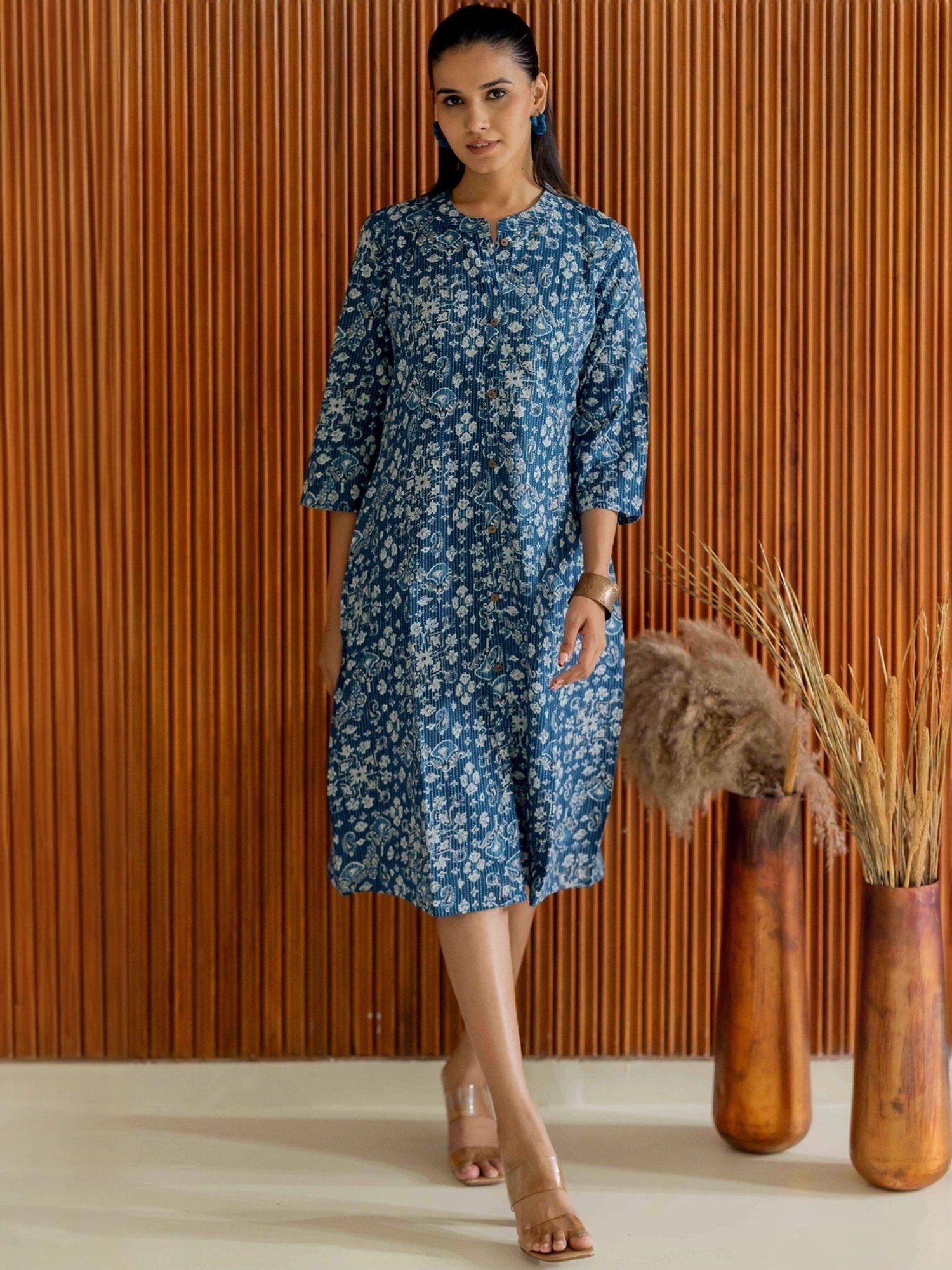 MIRCHI FASHION Blue Cotton Printed A Line Kurta