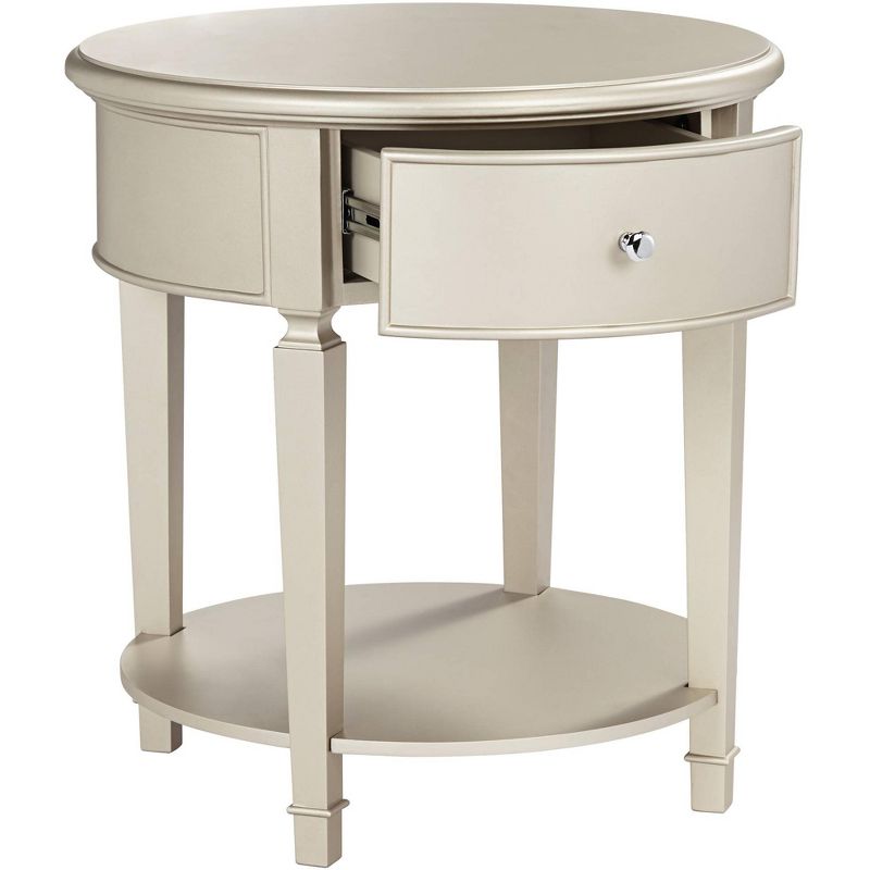55 Downing Street Alina 1-Drawer Champagne Silver Round Side Table