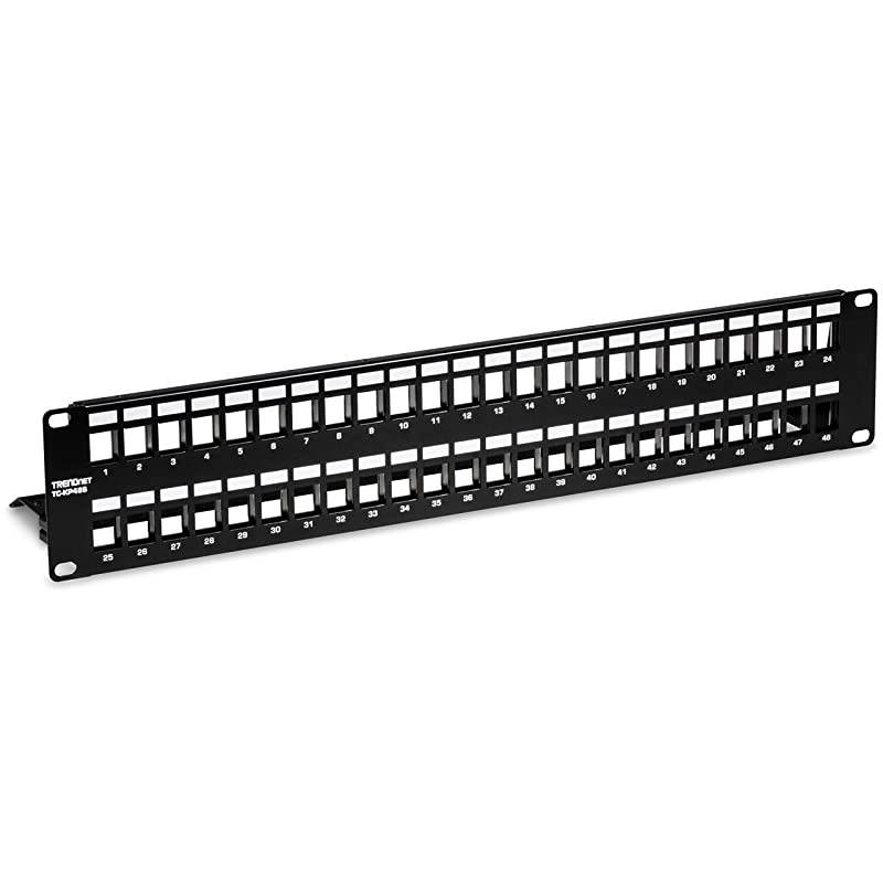 48Port Blank Keystone Shielded 2U HD Patch Panel TCKP48S 2U 19 Metal Rackmount Housing Network Management Panel Recommended with TCK06C6A Cat6A Keystone Jacks Sold Separately