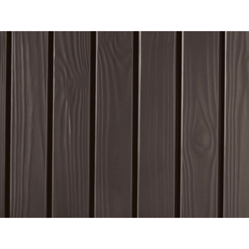 Keter 209721 Large 150 Gallon Waterproof All Weather Resistant Wood Panel Outdoor Backyard Rockwood Patio Porch Deck Garden Storage Box Bench, Brown