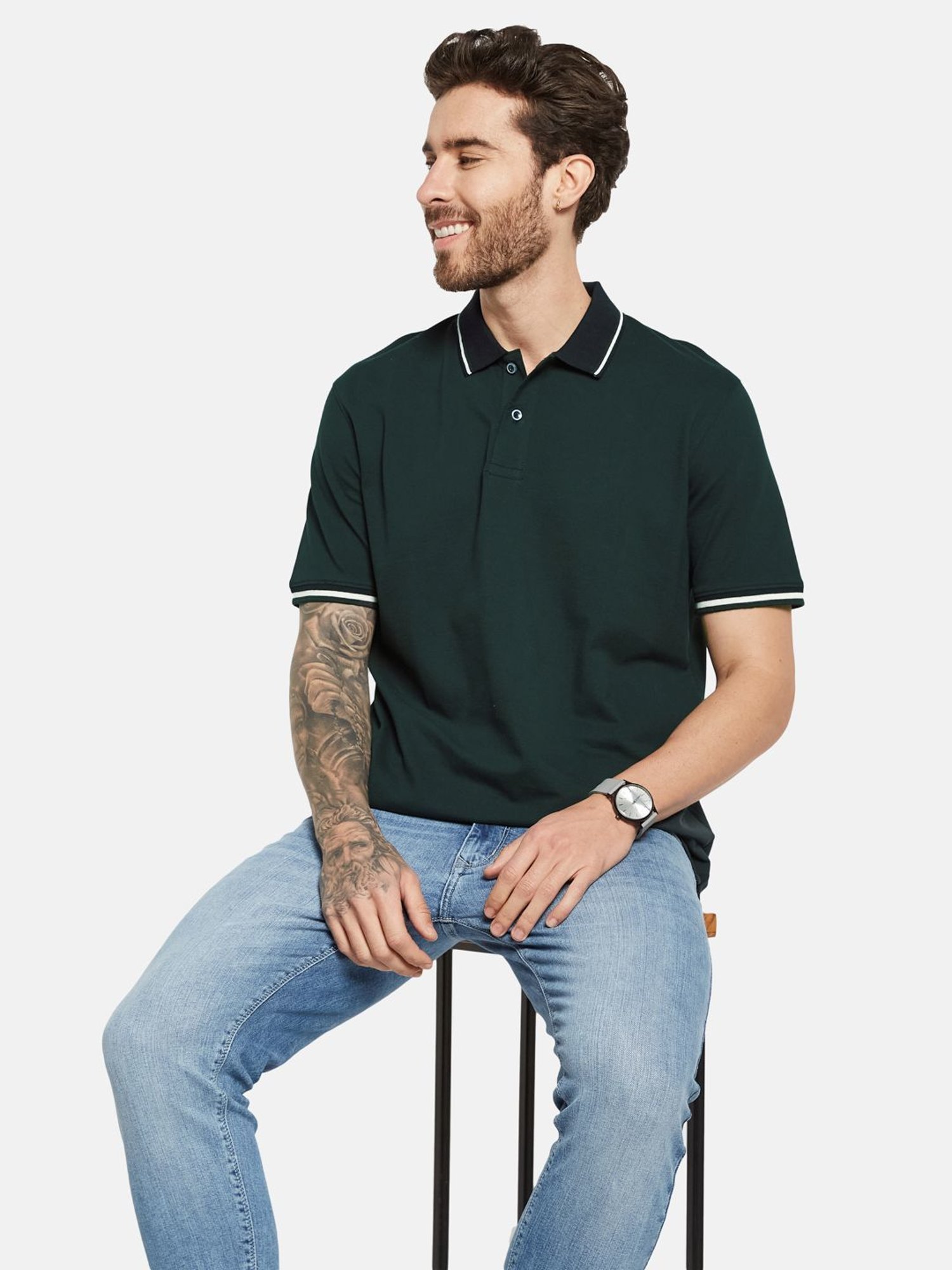 Octave Bottle Green Cotton Regular Fit Polo T-Shirt