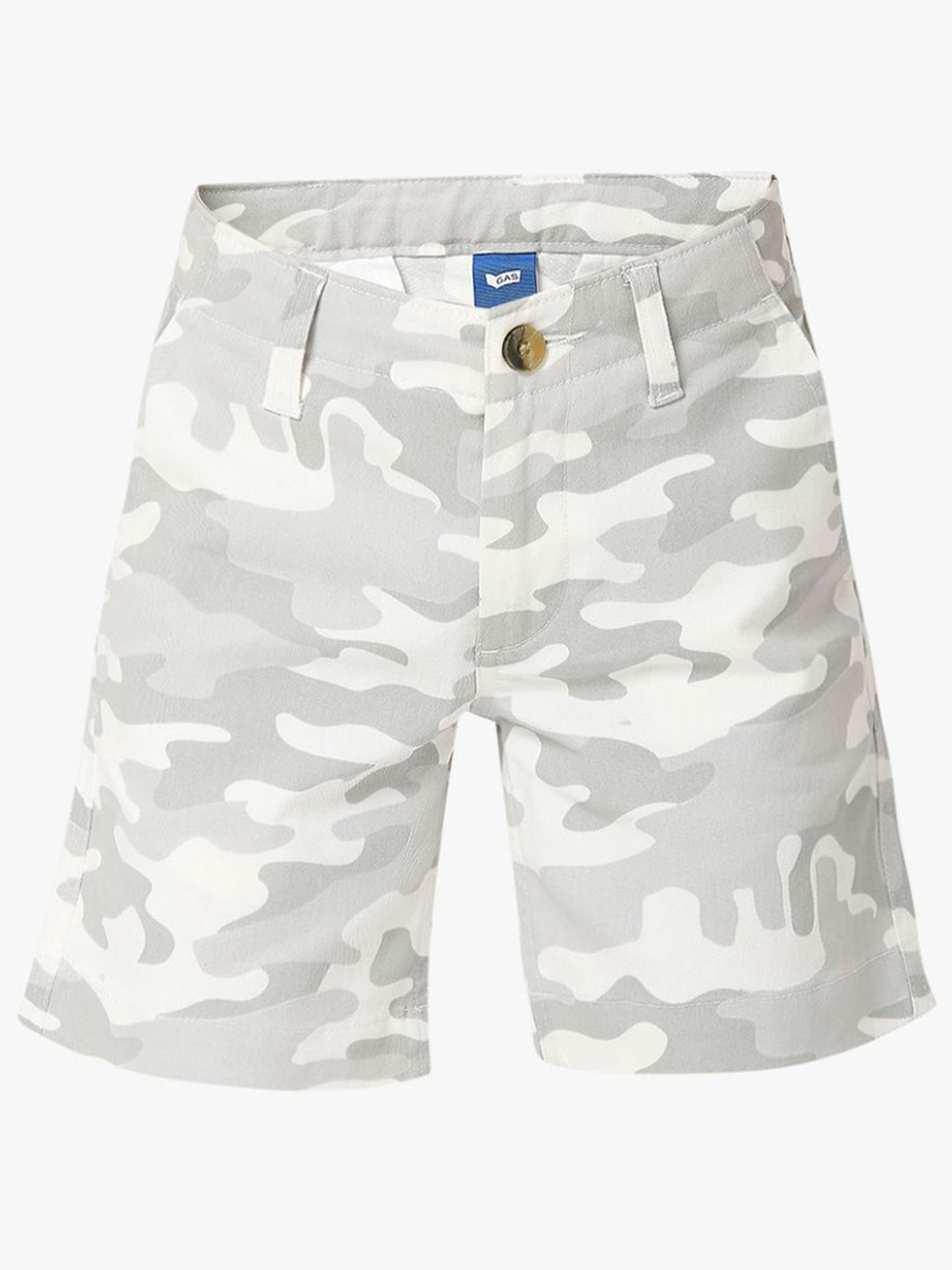 Gas Kids White & Grey Cotton Camouflage Shorts