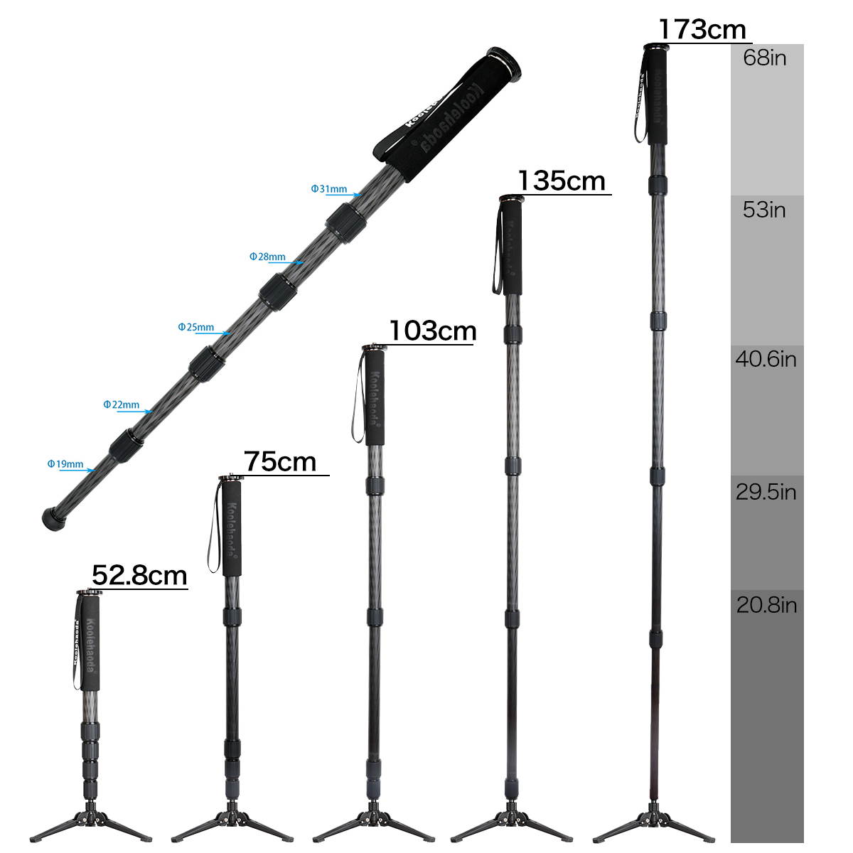 koolehaoda 68-Inch Professional Carbon Fiber Camera Monopod,with Folding Metal Support Base(MP-325LC+M3)